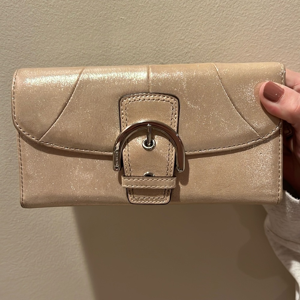 Beige Metallic Coach Wallet